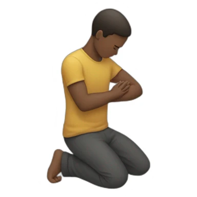 A person kneel down placing his right hand on heart sticker