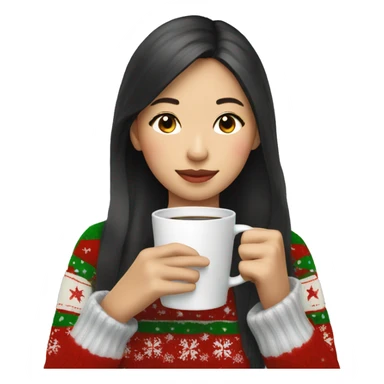 asian girl drinking coffee wearing Christmas sweater sticker