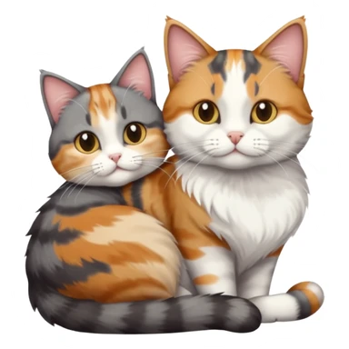 full body colourful light patched calico + white tabby cat cuddling a large dark grey and white tabby cat  sticker