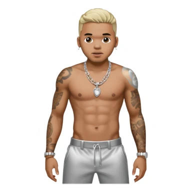 Chris Brown with silver pants, shirtless with necklace sticker