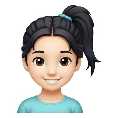 A little cool toned girl with black thick open medium length hair tied in a pony smiling  sticker