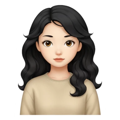 Beautiful girl,Black hair, wavy long hair,Black eyes,Chinese, beige sweater  sticker