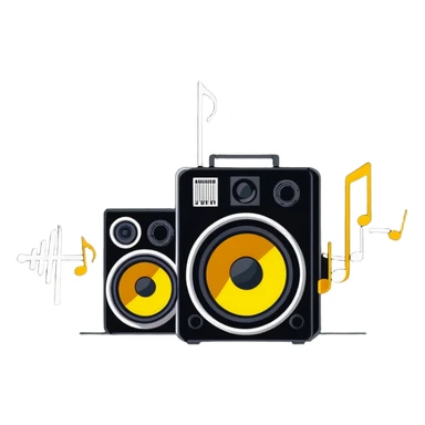 cartoon speaker with sound waves and musical notes sticker