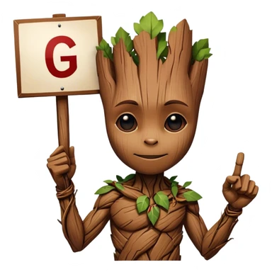 Groot Holding a sign with *G Sign India* sticker