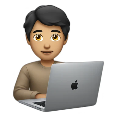 developer with mac laptop in front light skin tone and black hair sticker