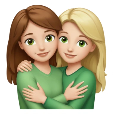 Maman avec les cheveux marrons les yeux marrons et la peau blanche, la fille avec les cheveux blond les yeux verts et la peau blanche, qui se font un câlin  sticker