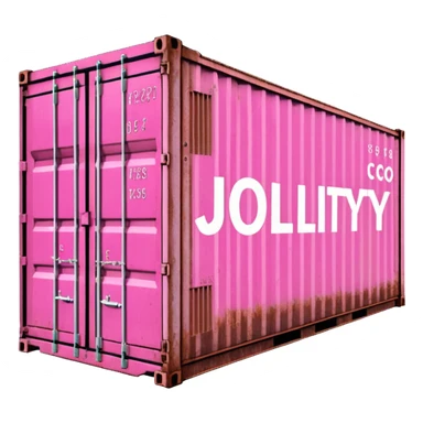 a pink shipping container with the words "Jollity & Co." in big letters on the long side sticker