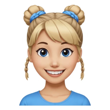 Now tied up her hair in a half-bun ,the on her head is black, while her bang is blue. Bigger eyes and brighter smile, show teeth while smiling sticker