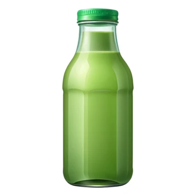 Transparent glass bottle of green detox juice, soft pastel background sticker