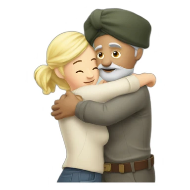 Turban older Man from africa hugs detective hat older blonde European  sticker
