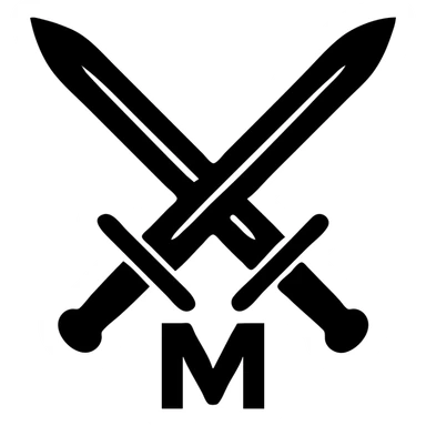 two crossed swords with the letter M sticker