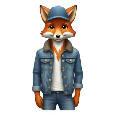 fox with mouse and denim jacket and hat sticker
