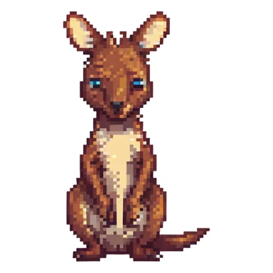kangaroo touching its head with a doubtful face, pixel art style sticker