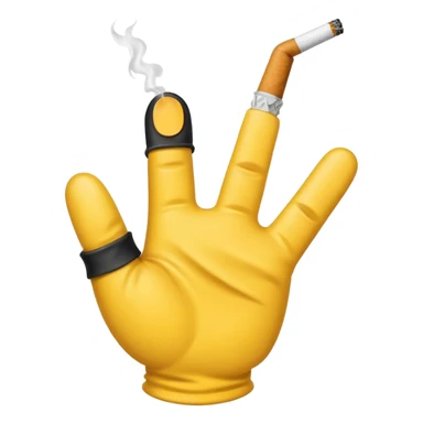 Apple emoji style cartoon white glove hand with three black lines on the back holding a cigarette sticker