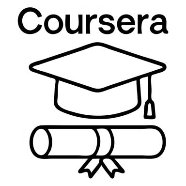 Coursera online course with graduation cap and diploma sticker