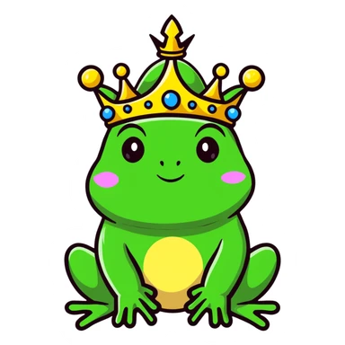 cartoon frog king with a crown and magical aura sticker