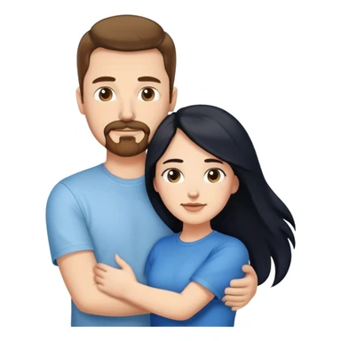 tall white man with brown hair goatee mustache wearing t-shirt and jeans hugging a shorter white woman with long black hair sticker