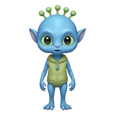full body cute roughly humanoid peacefull alien furry with 2 legs and eye stalks stands upright and looks intelligent ...wears clothing. not green..looks happy and cudly... has 3 eyes...the alien has 3 eyes....it has an extra eye on a stalk on top of head sticker