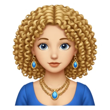 curly hair woman blue dress and chain sticker