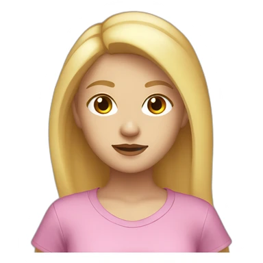 A blonde girl with smooth hair and a ray in the middle, she has light skin a few freckles, small breasts and a music t-shirt sticker