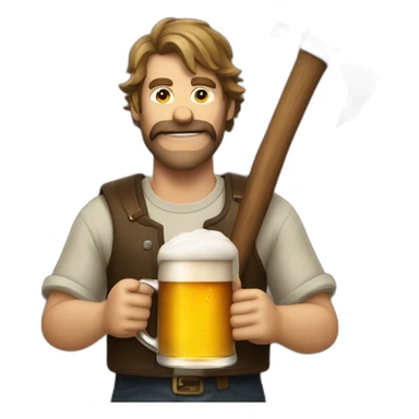 beer drinking man with an axe sticker
