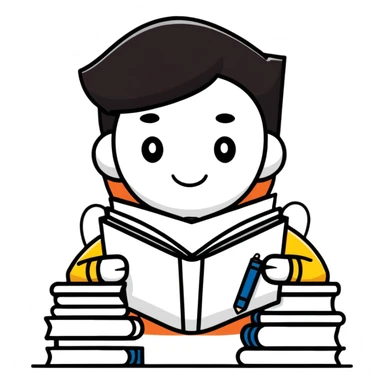 Student studying with books and coffee sticker