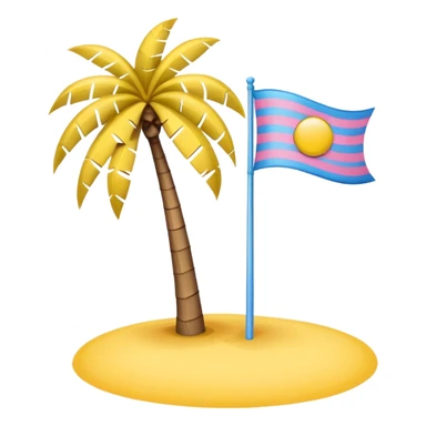 A pink flag on the sides two small blue triangles In the middle a pink palm tree coming out of the sides  yellow circle with two thick yellow stripes sticker