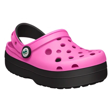 pink pair of crocs shoes with black platform crocs sticker