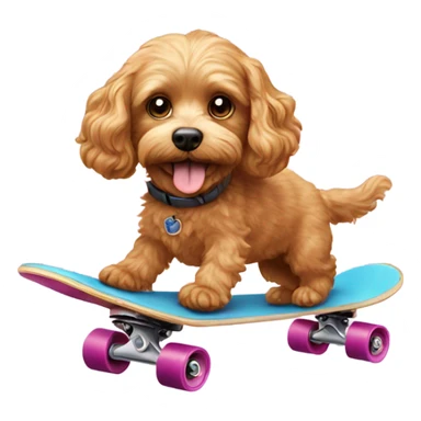Cavapoo dog riding a skateboard sticker
