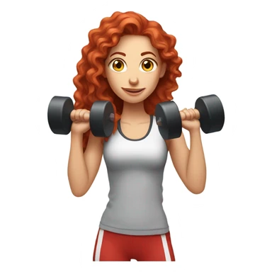 Sporty white Girl coach with long curly red hair doing exercice with light weights sticker