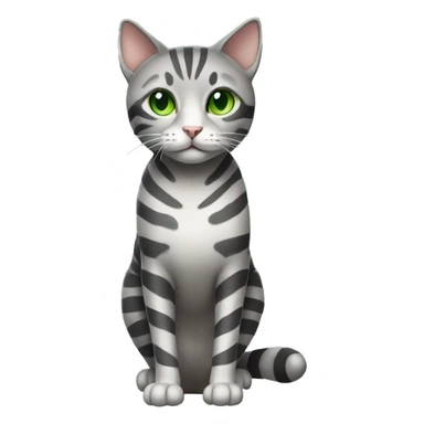 A striped grey cat with green eyes in full growth sticker