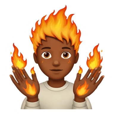 A boy with hands made out of fire sticker