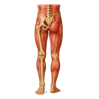 Edit the image to depict an inhibited leg (shorter than the other), in a medical anatomical style, posterior view, hyperrealism, with no background. Variation 5. sticker