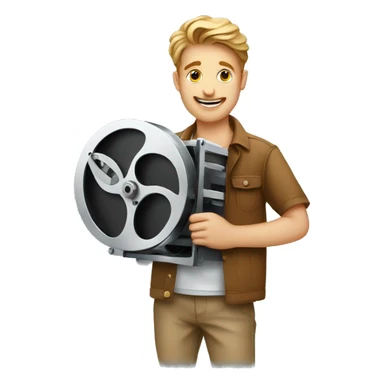 young film director holding a movie film cutter sticker