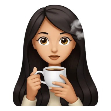 big black eyes and tanned skin brown hair glamorous long black hair with coffee  sticker