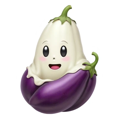 Dying ghost floating out top of eggplant sticker