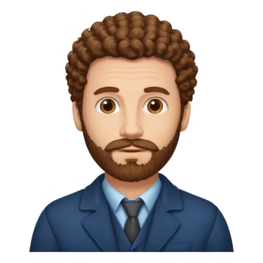 Create a white man with curly brown hair and  Van Dyke lawer sticker