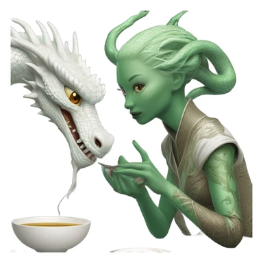 Photo realistic, alien female green,  on white china dragon infinite story sticker