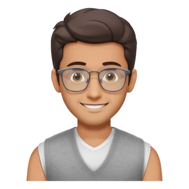 generate a pretty bratz emoji 
Make her look like hrithik roshan wearing white tee with a grey v neck sleeveless weater vest over it. wearing rectangle spectacles

he should look exactly  like hrithik roshan. smiling autistic sticker