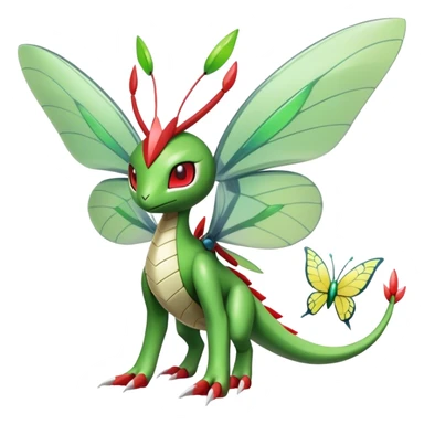 Cute Cool Edgy Shiny Futuristic Ethereal Legendary Kartana-Digimon-Schyther-Flygon-hybrid full body with butterfly wings sticker