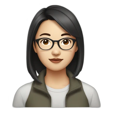 26 year old asian woman with short dark hair and brown rectangle glasses sticker