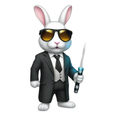 Rabbit with suit and sunglasses and  lightsaber light on sticker