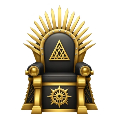 iron gold illuminati throne with glowing illuminati symbol sticker