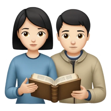 Crie uma figurinha pra stories de uma biblia aberta e um casal lendo (homem loiro e mulher branca cabelos pretos baixinha) sticker