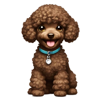 Toy poodle, smiling, curly hair in face, dark brown sticker