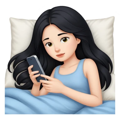 Girl with long black hair laying In bed using phone  sticker