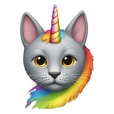 Grey cat with a rainbow unicorn horn with rainbow wings  sticker