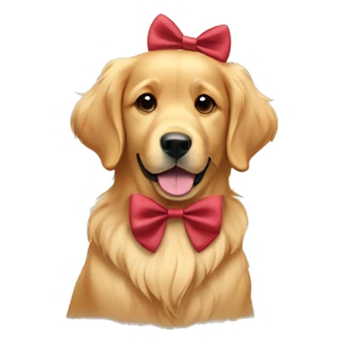 Golden retriever wearing a bow sticker