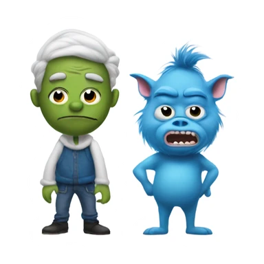 A blue grinch and pig man standing cool  sticker