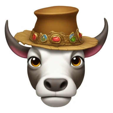 A dragon wearing a hat with a picture of a buffalo on it sticker